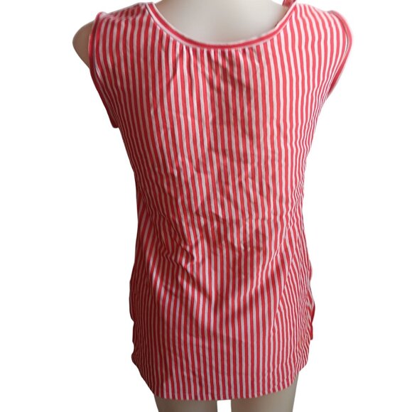 Vintage 70's Large Sleeveless Top Red & White Candy Stripe Womens Pocket Stretch - Picture 2 of 7